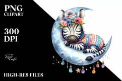 Cute Baby Zebra Sleeping on the Moon Clipart Product Image 1