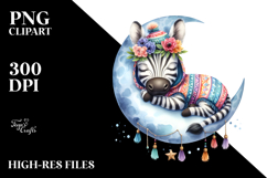 Cute Baby Zebra Sleeping on the Moon Clipart Product Image 2