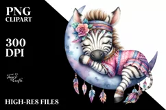 Cute Baby Zebra Sleeping on the Moon Clipart Product Image 1