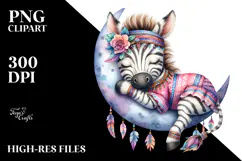 Cute Baby Zebra Sleeping on the Moon Clipart Product Image 2