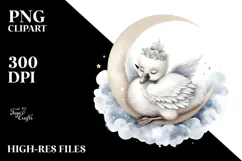 Baby Swan Sleeping on the Moon Clipart Product Image 2