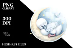 Baby Swan Sleeping on the Moon Clipart Product Image 2
