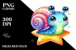 Cute Watercolor Snail on Star | Sublimation | Clipart Product Image 3