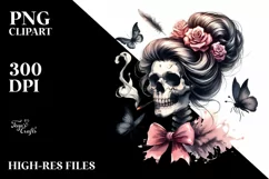 Skull with Hair and Bow PNG Product Image 3