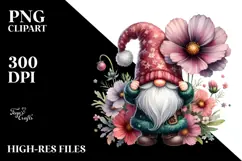 Cute Gnome with Big Hat and Cosmos PNG Product Image 2