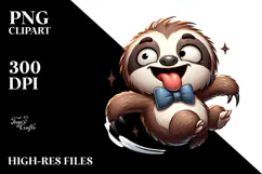 Goofy Cartoon Sloth with Bow Tie PNG Product Image 2