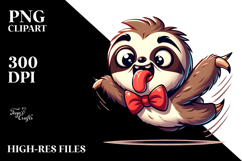 Goofy Cartoon Sloth with Bow Tie PNG Product Image 2