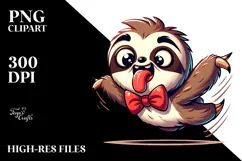 Goofy Cartoon Sloth with Bow Tie PNG Product Image 2