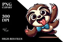 Goofy Cartoon Sloth with Bow Tie PNG Product Image 2