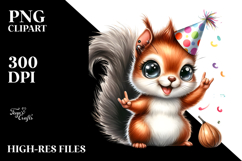 Energic Baby Squirrel with Party Hat PNG Product Image 2