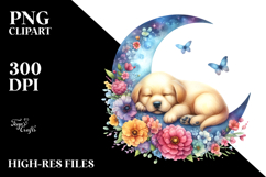 Whimsical Puppy Sleeping on the Moon | Clipart Product Image 2