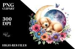 Wimsical Puppy Sleeping on the Moon Clipart Product Image 2