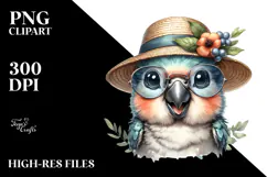 Cute Baby Parrot with Hat and Sunglasses PNG Product Image 2