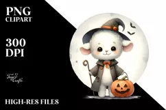 Cute Lamb Halloween Moon Watercolor PNG Product Image 3