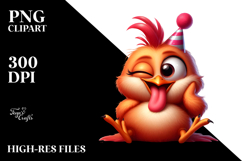 Ridiculously Cute Chicken with Party Hat PNG Product Image 2