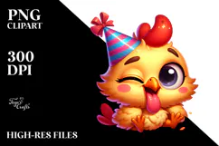 Ridiculously Cute Chicken with Party Hat PNG Product Image 2