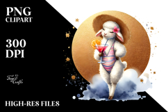 Watercolor Lamb in Beachwear with Cocktail PNG Product Image 2