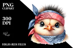 Watercolor Baby Chick Portrait with Bandana, Transparent PNG Product Image 2