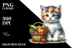 Vibrant Baby Kitten Vegetable Basket | Sublimation | Clipart Product Image 1