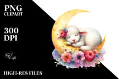 Wimsical Lamb Sleeping on the Moon Clipart Product Image 2
