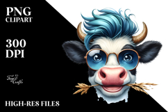 Funny Cow with Cool Hair and Hay Straw, High-Res PNG Product Image 2