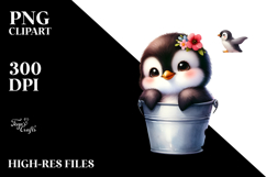 Colorful Baby Penguin with Flowers PNG Product Image 2