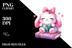 Cute Baby Rabbit Resting with Book PNG Product Image 2