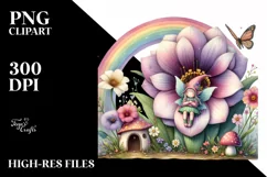 Watercolor Illustration Fairy House Rainbow Clipart Product Image 3
