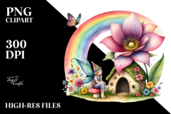 Watercolor Illustration Fairy House Rainbow Clipart Product Image 2