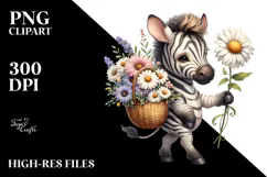 Watercolor Detailed Cute Baby Zebra Holding Basket of Product Image 2