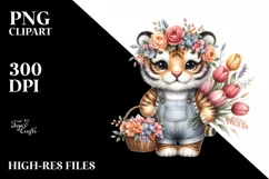 Detailed Boho Baby Tiger with Flower Bouquet | Sublimation | Product Image 1