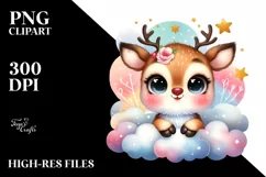 Colorful Watercolor Smiling Reindeer | Clipart Product Image 1