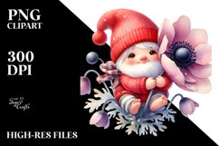 Watercolor Cute Baby Gnome with Anemone Ornament PNG Product Image 2