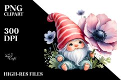 Watercolor Cute Baby Gnome with Anemone Ornament PNG Product Image 2