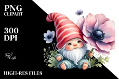 Watercolor Cute Baby Gnome with Anemone Ornament PNG Product Image 2