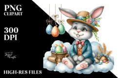 Pastel Watercolor Bunny with Vintage Hat and Sunglasses PNG Product Image 2