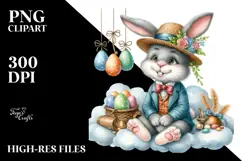 Pastel Watercolor Bunny with Vintage Hat and Sunglasses PNG Product Image 2