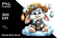 Pastel Watercolor Bunny with Vintage Hat and Sunglasses PNG Product Image 2