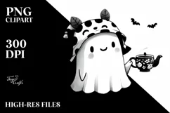 Black White Watercolor Halloween Ghost PNG Product Image 3