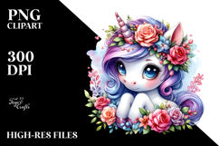 Cute Unicorn with Floral Wreath PNG Product Image 2