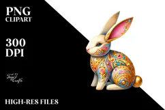 Colorful Wood Bunny on Splashy Background PNG Product Image 2