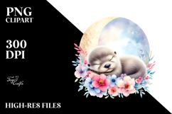 Baby Otter Sleeping on the Moon Clipart Product Image 2