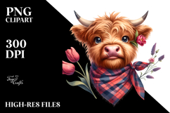 Watercolor Highland Cow Portrait with Bandana | Sublimation Product Image 2