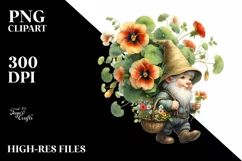 Gnome with Nasturtium Flower Bouquet Watercolor | Clipart Product Image 3
