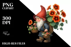 Gnome with Nasturtium Flower Bouquet Watercolor | Clipart Product Image 3
