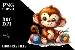 Vibrant Brownish Watercolor Plush Monkey | Clipart Product Image 3
