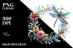 Whimsical Dragonfly Floral Frame Clipart Product Image 2