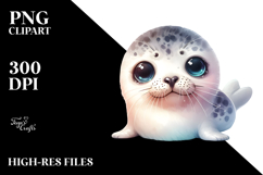 Digital Watercolor Cute Baby Seal Big Eyes PNG Product Image 2