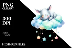 Watercolor Rhino Sleeping on a Cloud | Clipart Product Image 2