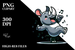 Silly Cartoon Rhino Dancing Joy PNG Product Image 2